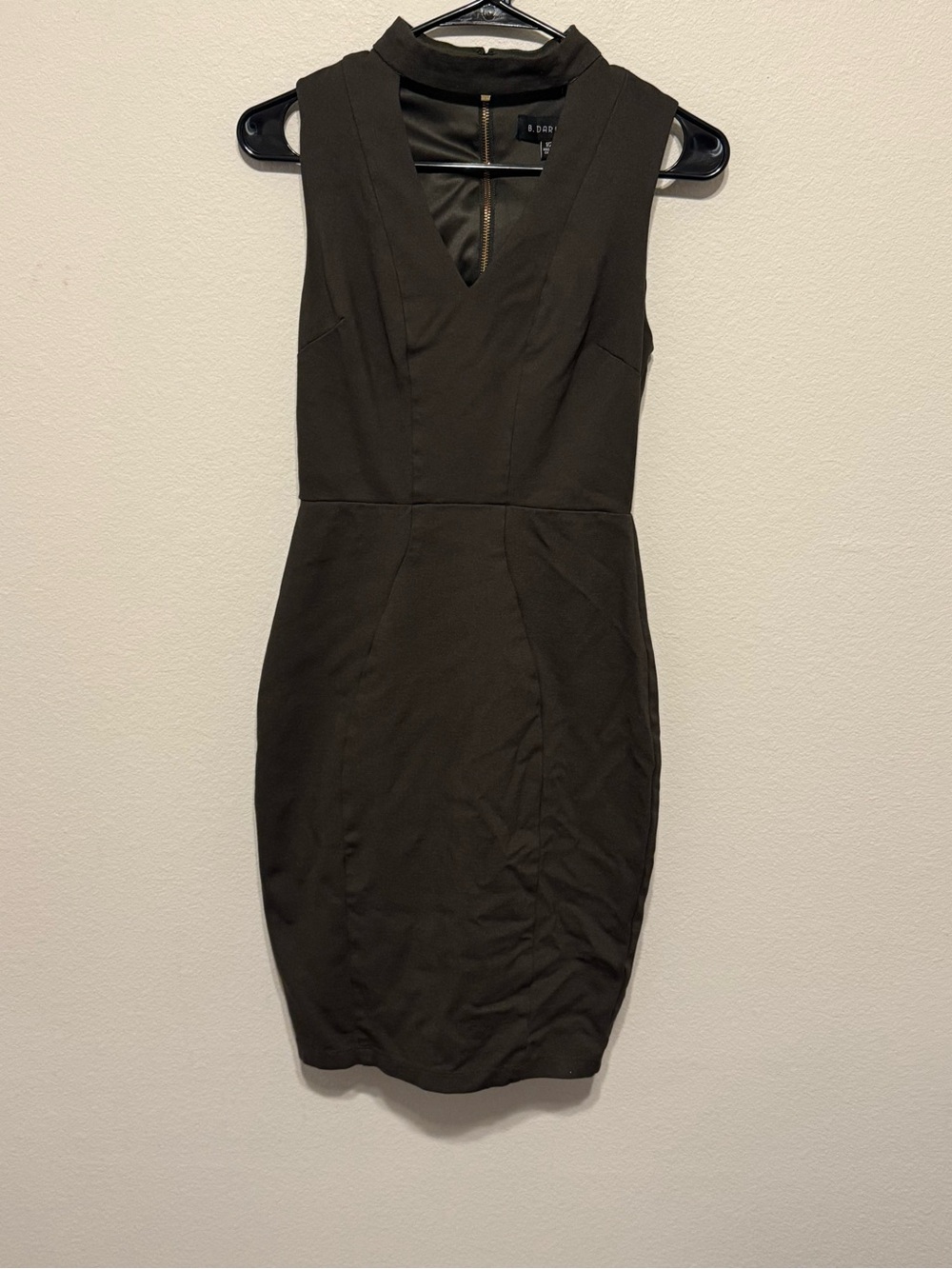 B Darlin Olive V-Neck Mock Collar Bodycon Mini Dress